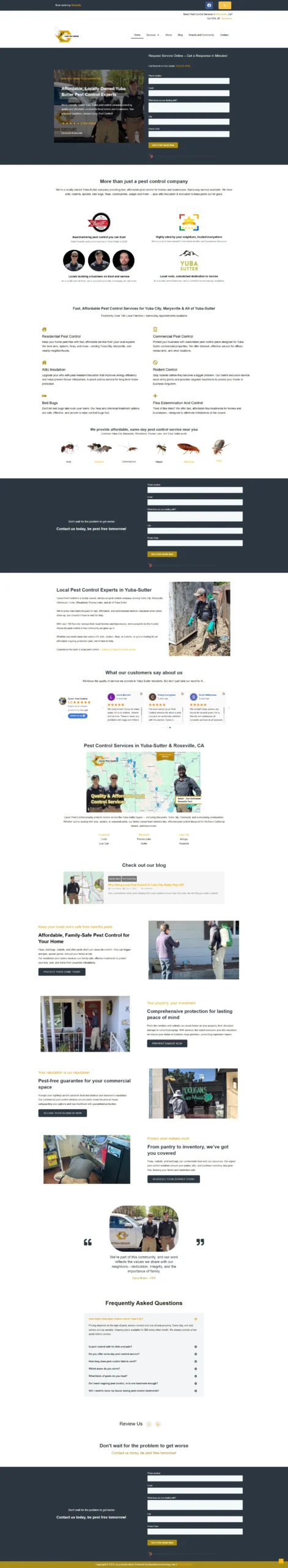Cyrus Pest Control home page screenshot