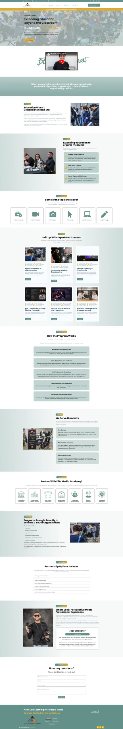 Elite Media Academy home page screenshot