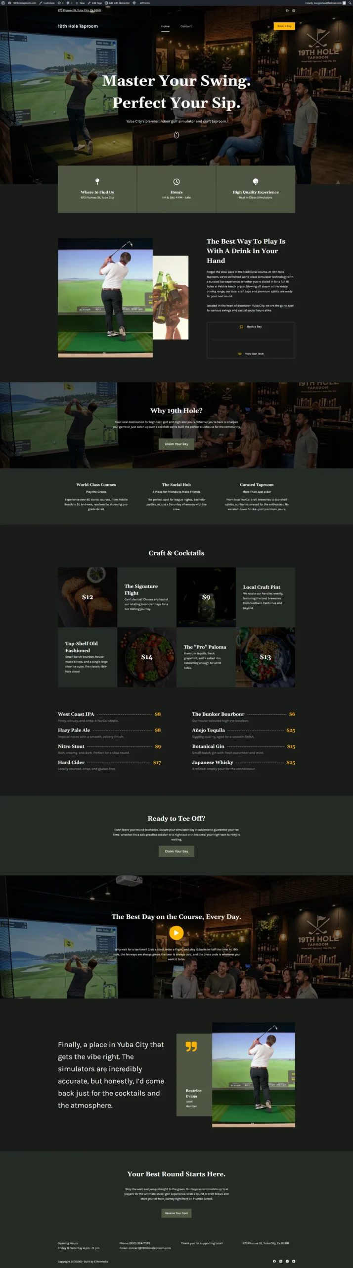 19th Hole Taproom website screenshot