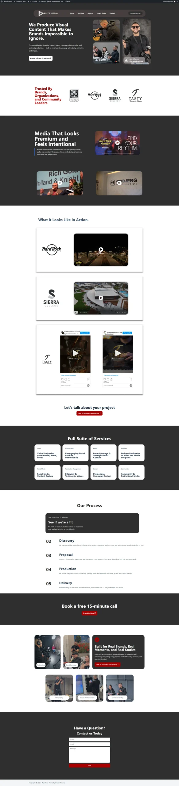 Elite Media Productions website screenshot